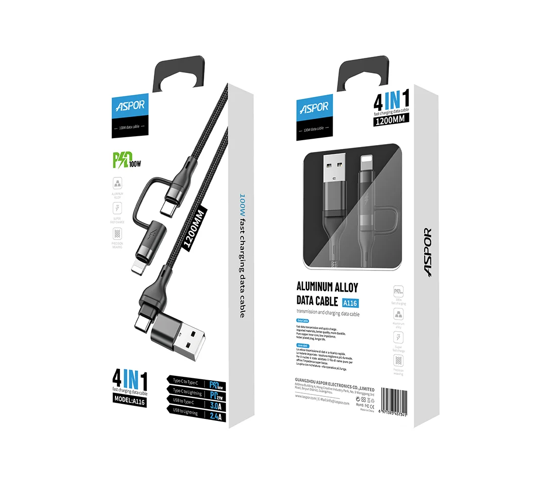 Aspor A116 4 in 1 Fast Charging Cable Multi Functional with PD