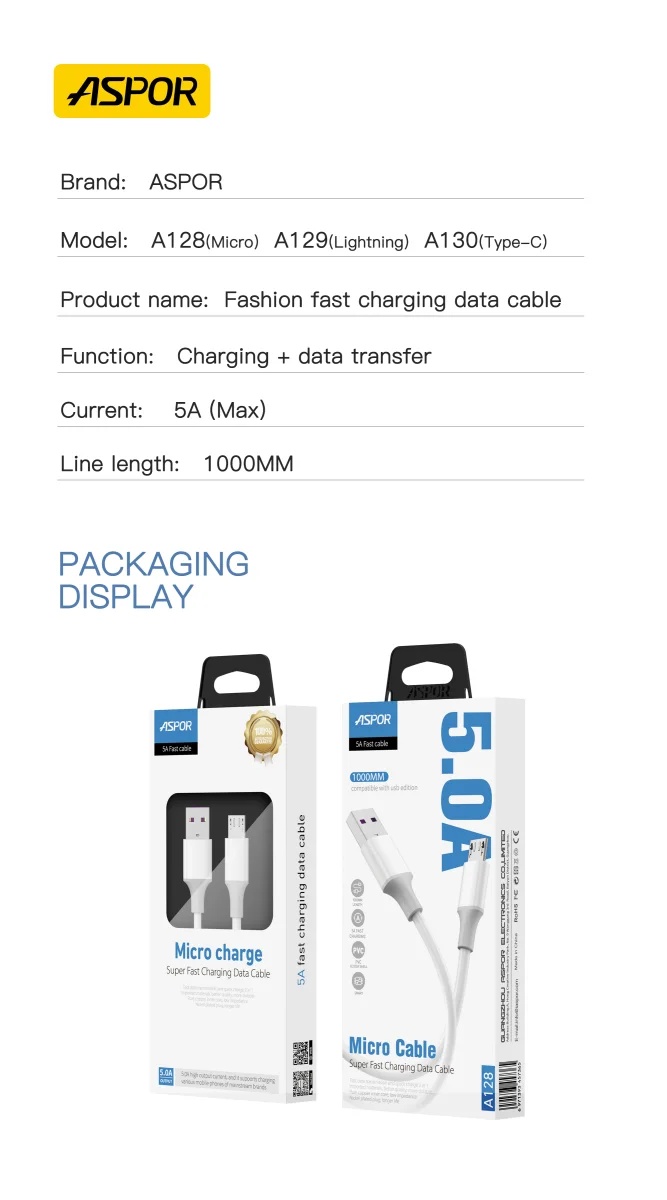 Aspor A129 Lightning Cable for iPhone X XS X Max 11 Pro Max 13 14 15