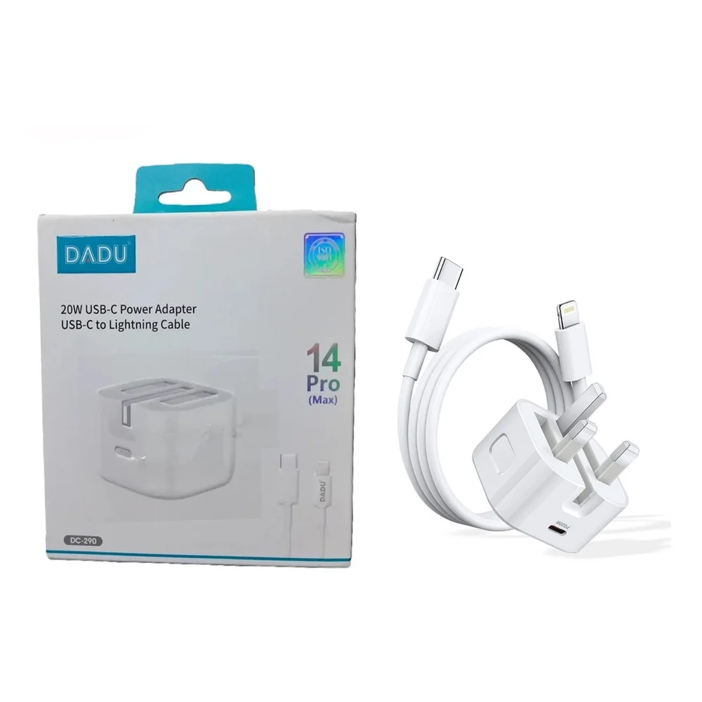 DADU DC-290 20W USB-C Fast Charger UK Plug with USB-C to Lightning iPhone Cable