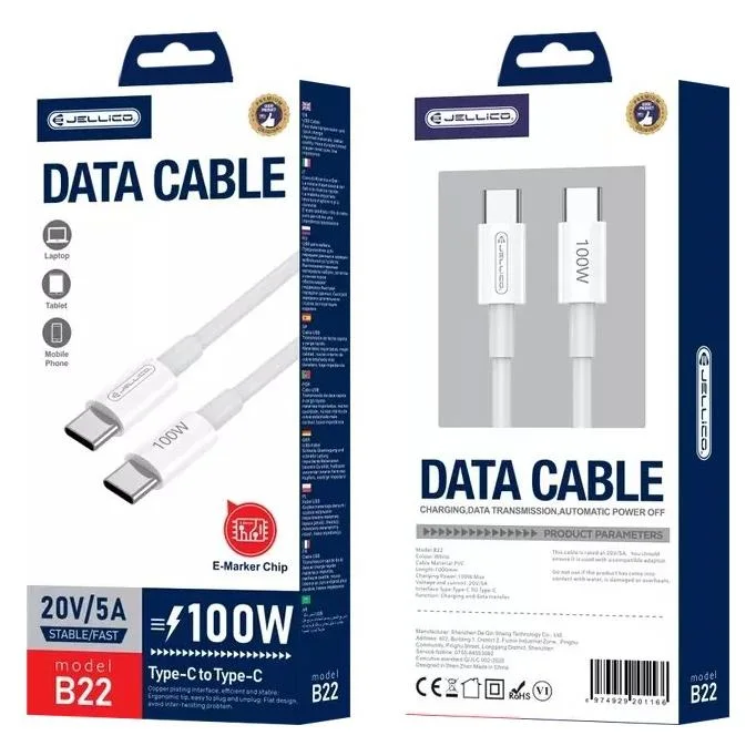 Jellico B22 20V 5A Type-C to Type-C 100W Cable for Laptop & Phone