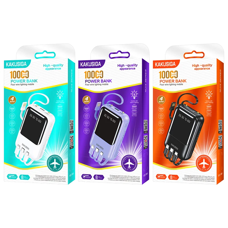 KSC-1095 Tejie 10000mAh Power Bank Built in Four Wire Design with Lightning & Multi Port Output