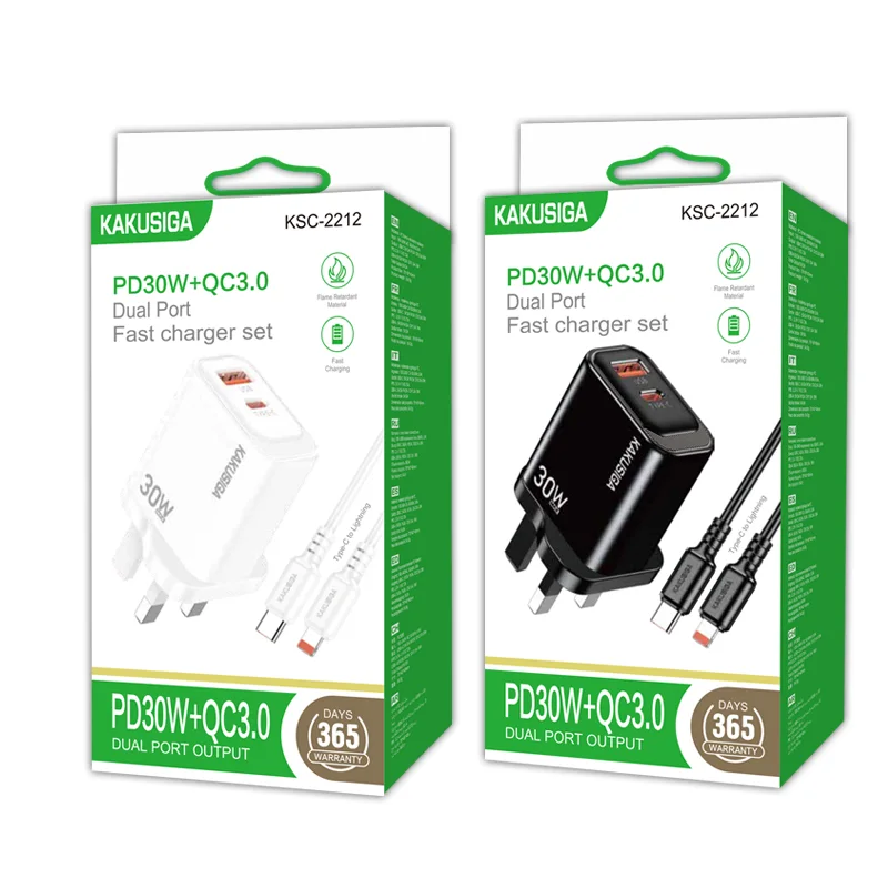 KSC-2212 Puyi PD30W + QC3.0 Fast Charger Set UK Plug with USB-C to Lightning Cable