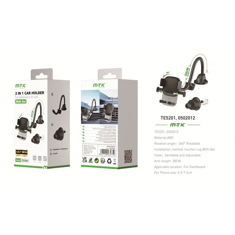 WOOX TE5201 30cm Bracket Dashboard and Windscreen Car Phone Holder 4.5-7 Inch