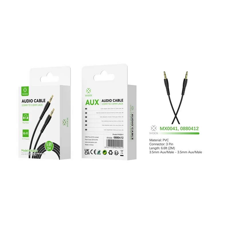 Woox MX0041 3.5mm AUX to 3.5mm AUX Audio Cable 2m Black
