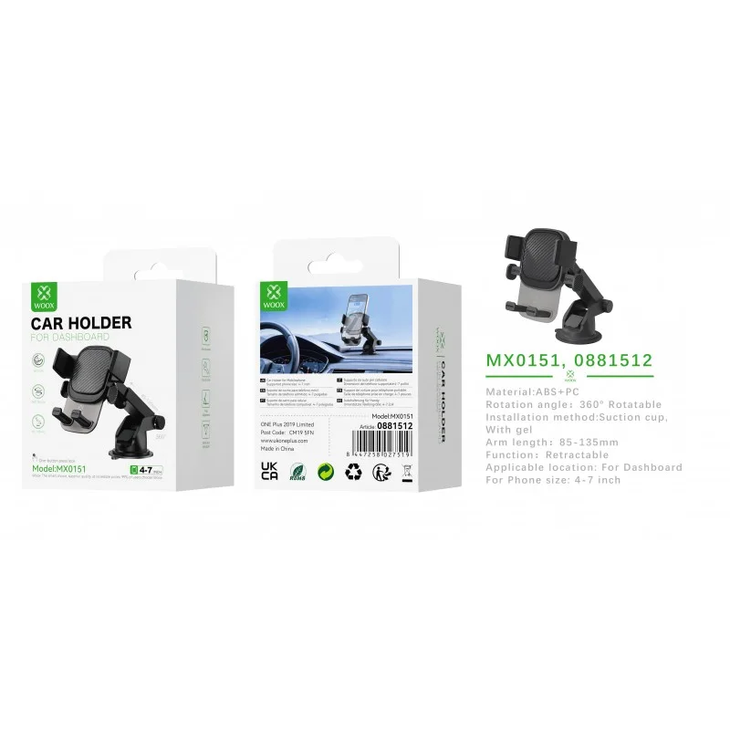 Woox MX0151 Dashboard & Windshield Car Phone Holder 4-7 Inch Black