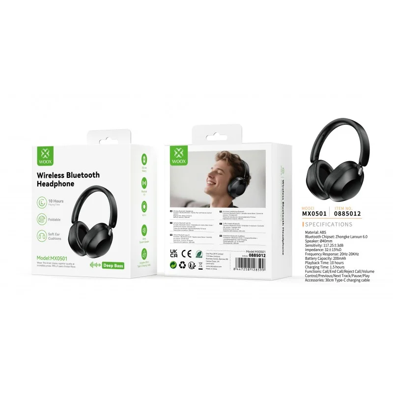 WOOX MX0501 Soft Ear Wireless Bluetooth 6.0 Headphones – 10 Hours Playtime