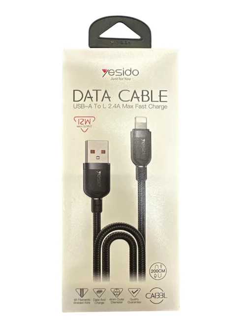 Yesido CA133L 2m USB-A to Lightning Braided Cable 12W Fast Charging & Durable Design