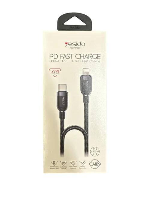 Yesido CA189 1.2m Type-C to Lightning Cable Fast Charging Braided Durable Design