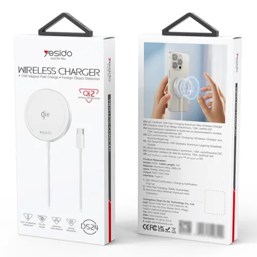 Yesido DS24 Magnetic Wireless Charger 15W Fast Charging Pad for iPhone & Android Devices