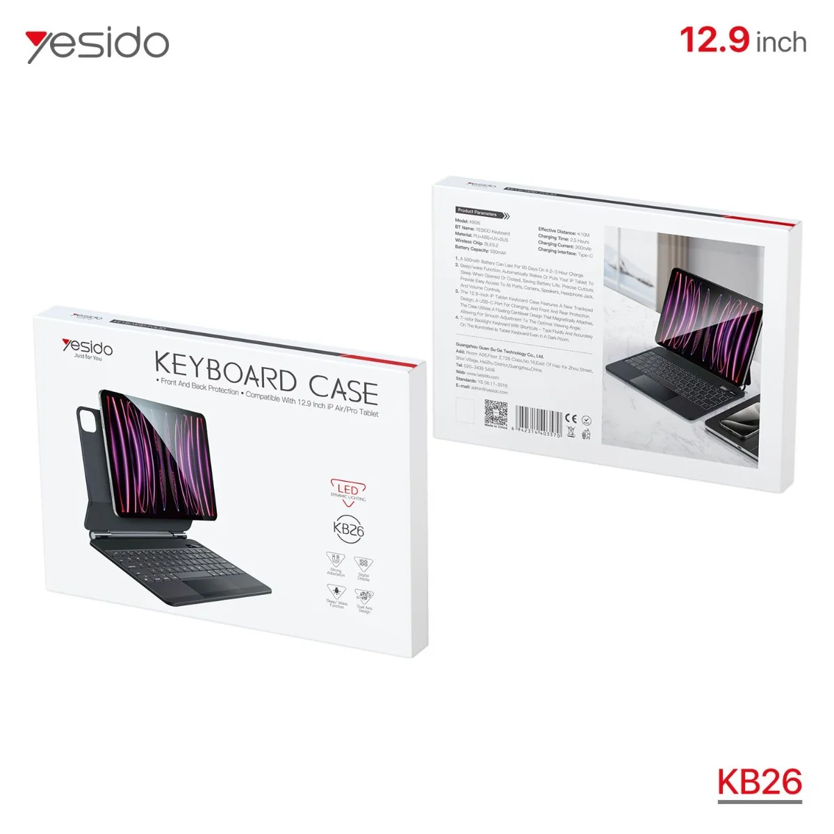 Yesido KB26 iPad Keyboard Case Compatible with iPad 10TH Generation 11 & 12.9 Models Built in Keyboard Adjustable Viewing Angles