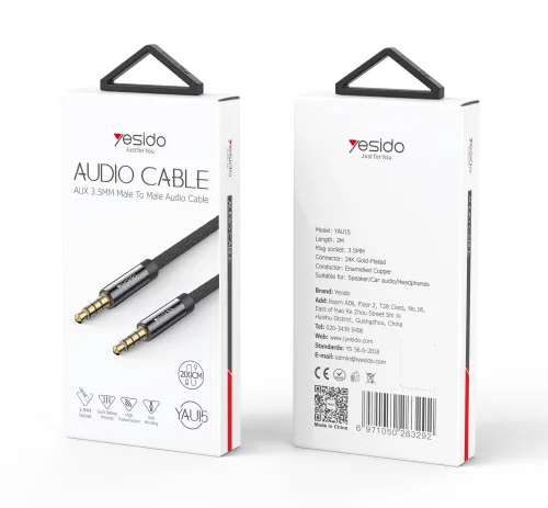 Yesido YAU15 2m Nylon Braided 3.5mm Male to Male AUX Audio Cable High Fidelity Stereo Sound
